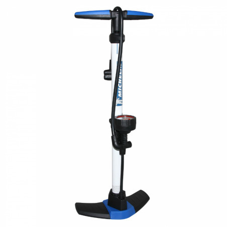POMPE A PIED MICHELIN ACIER BLANC AVEC MANOMETRE 11BARS RACCORD SWITCH VP-VS