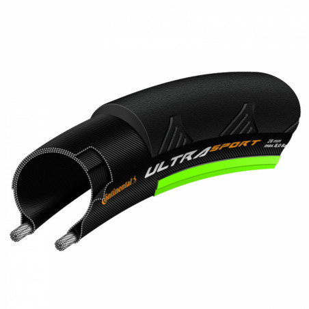 PNEU ROUTE 700 X 25 CONTINENTAL ULTRA SPORT2 NOIR-VERT 350g 180TPI TR (25-622)