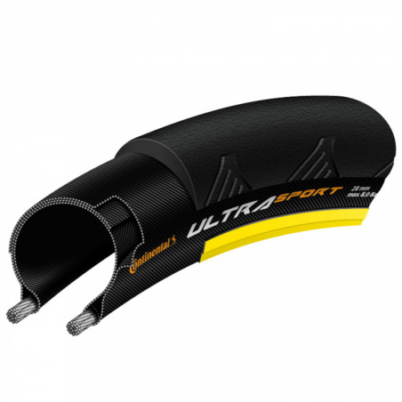 PNEU ROUTE 700 X 23 CONTINENTAL ULTRA SPORT2 NOIR-JAUNE 320g 180TPI TR (23-622)