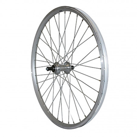 Roue vtt 24" arriere alu argent double paroi moy alu blocage roue libre 7-6v.