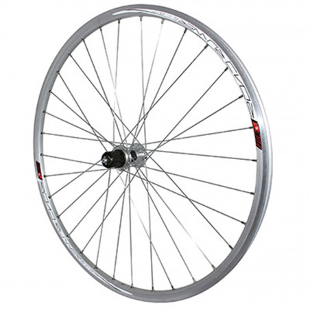 Roue route 700 road runner arriere argent moyeu alu pour cassette Shimano-Sram 10-9-8v.