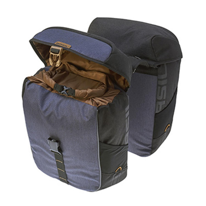 SACOCHE ARRIERE VELO DOUBLE BASIL MILES WATERPROOF 32L BLEU-NOIR (PAIRE) (34x19x43cm) - COMPATIBLE SYSTEME MIK