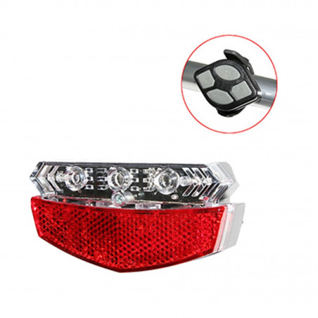 ECLAIRAGE VELO DIRECTIONNEL A PILE ARRIERE SUR PORTE-BAGAGE REFLECTOR 5 LEDS ROUGE 5 FONCTIONS