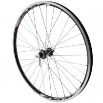 Roue vtt 26" mx220 avant noir double paroi oeillet moy Shimano rm65 disc centerlock noir rayon argent (utilisation v-brake ou