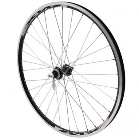 Roue vtt 26" mx220 avant noir double paroi oeillet moy Shimano rm65 disc centerlock noir rayon argent (utilisation v-brake ou