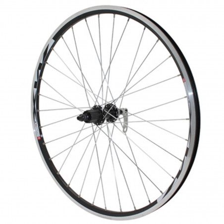 Roue vtt 26" combo arriere noir double paroi oeillet moyeu Shimano acera disc centerlock pour Shimano-Sram 10-9v. noir rayon
