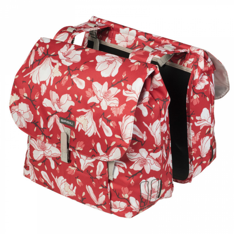 SACOCHE ARRIERE VELO DOUBLE BASIL IMPERMEABLE MAGNOLIA 35L POPPY ROUGE FIXATION SANGLES SUR PORTE BAGAGE (43x28x30cm)