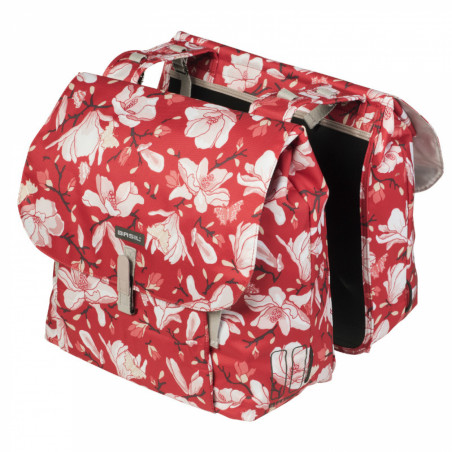 SACOCHE ARRIERE VELO DOUBLE BASIL IMPERMEABLE MAGNOLIA 35L POPPY ROUGE FIXATION SANGLES SUR PORTE BAGAGE (43x28x30cm)