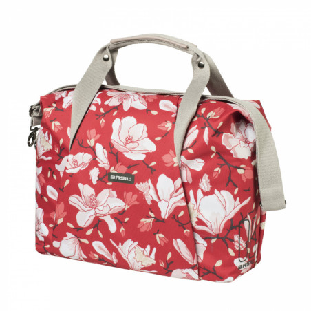 SAC VELO BASIL MAGNOLIA 18L POPPY ROUGE FIXATION RAPIDE HOOK-ON SUR PORTE BAGAGE AVANT-ARRIERE (29x16x41cm) AVEC HOUSSE