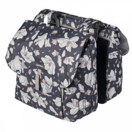 SACOCHE ARRIERE VELO DOUBLE BASIL WATERPROOF MAGNOLIA 35L PASTEL POWDERS FIXATION SANGLES SUR PORTE BAGAGE (43x28x30cm)