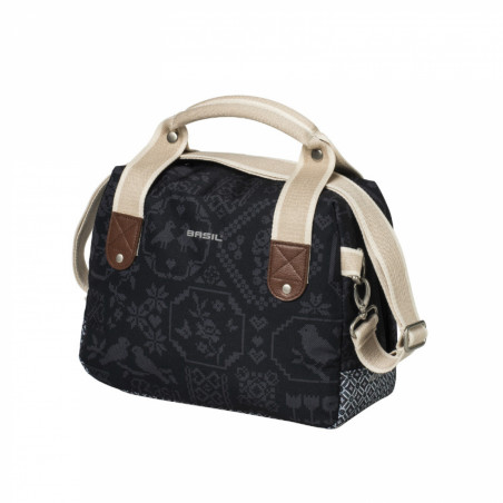 SAC A MAIN VELO BASIL BOHEME NOIR-CREME 8L LIVRE SANS FIXATION CLIP COMPATIBLE FIXATION VAE-E-BIKE BASIL ET KLICKFIX 