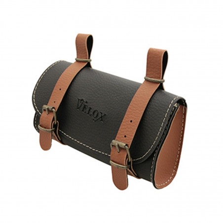 SACOCHE DE SELLE VELO VINTAGE CLASSIC SIMILI CUIR GRAINE NOIR-CARAMEL