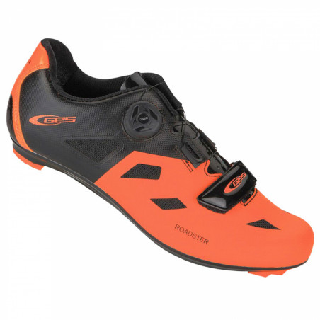 CHAUSSURE ROUTE GES ROADSTER ORANGE-NOIR T42 FIXATION BOA-VELCRO COMPATIBLE LOOK-SHIMANO (PAIRE)