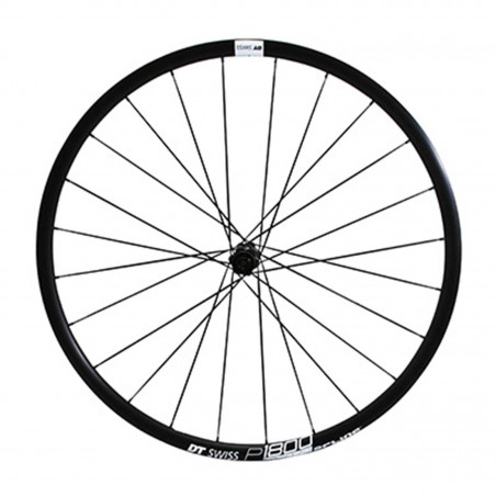 Roue route 700 dt swiss p1800-23 performance spline disc centerlock axe 12-100mm avant noir a pneu 23-25mm (hauteur jante