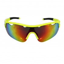 LUNETTES VELO ADULTE GES BUZZ JAUNE FLUO (LIVREES AVEC 3 JEUX DE VERRES FUMES, TRANSPARENTS ET ECLAIRANTS)