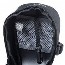 SACOCHE DE SELLE VELO BASIL MADA 1L NOIR FIXATION SANGLES SUR CHARIOT DE SELLE AVEC SOUFFLET