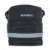 SACOCHE DE SELLE VELO BASIL MADA 1L NOIR FIXATION SANGLES SUR CHARIOT DE SELLE AVEC SOUFFLET