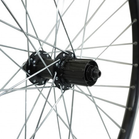 Roue vtc 700x35 arriere kargo vae-e-bike alu noire double paroi moyeu Shimano tx500 cassette 9-8v. (renforce)