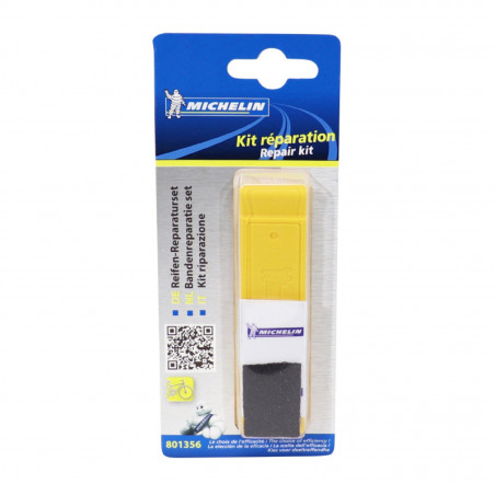 KIT REPARATION CHAMBRE A AIR MICHELIN UNIVERSEL (2 DEMONTES PNEUS - 6 RUSTINES AUTOCOLLANTES - 1 GRATTOIR)