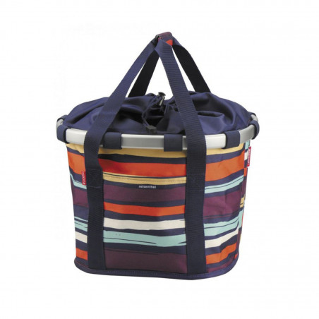 PANIER AVANT TOILE KLICKFIX BIKEBASKETS ARTIST STRIPES FIXATION SUR CINTRE 15L (35x28x26cm) (LIVRE SANS FIXATION)