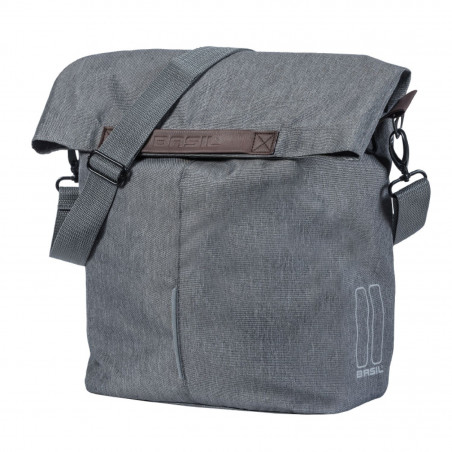 SACOCHE ARRIERE VELO LATERALE SAC BANDOULIERE BASIL CITY SHOPPER GRIS CLAIR DROIT-GAUCHE 14-16L FIXATION HOOK-ON PORTE BAGAGE