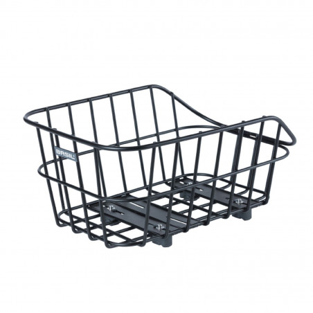 PANIER ARRIERE ALU BASIL CENTO NOIR FIXATION WSL SUR PORTE BAGAGE  IDEAL POUR E-BIKE-VAE (L45xl32xH21cm) -FIXATION PAR VIS