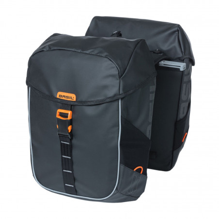 SACOCHE ARRIERE VELO DOUBLE BASIL MILES WATERPROOF 34L NOIR-ORANGE POUR SYSTEME MIK SUR PORTE BAGAGE (34x16x43cm)