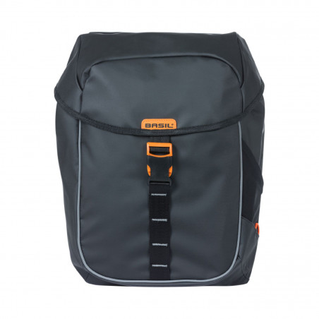 SACOCHE ARRIERE VELO DOUBLE BASIL MILES WATERPROOF 34L NOIR-ORANGE POUR SYSTEME MIK SUR PORTE BAGAGE (34x16x43cm)