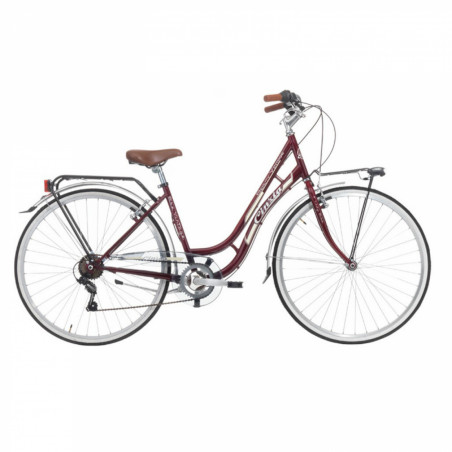 VELO CITY BIKE 28 CINZIA BEAUTY ACIER FEMME 6V ROUGE BURGUNDY TAILLE 45 (SHIMANO RS-36 TY-21)