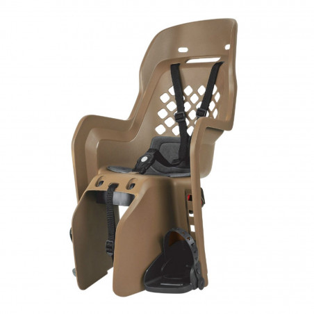 Porte bebe-siege enfant arriere Polisport a fixer sur porte bagage fixation etau joy marron coussin gris (9 a 22kgs) homologue