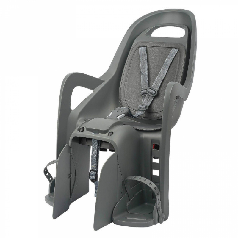PORTE BEBE-SIEGE ENFANT ARRIERE POLISPORT A FIXER SUR PORTE BAGAGE FIXATION ETAU GROOVY GRIS COUSSIN GRIS (9 A 22Kgs)