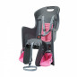 PORTE BEBE-SIEGE ENFANT ARRIERE POLISPORT A FIXER SUR PORTE BAGAGE FIXATION ETAU BOODIE GRIS COUSSIN ROSE (9 A 22Kgs)