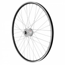 Roue vtc 700x35 avant er10 alu noir double paroi moy Shimano argent dynamo 6 volt-3w (pour eclairage avant et arriere) -