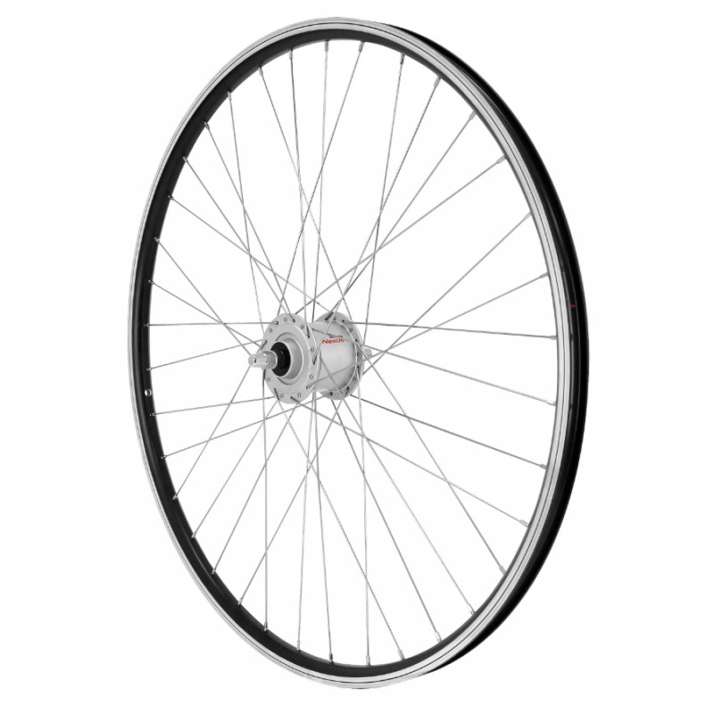 Roue vtc 700x35 avant er10 alu noir double paroi moy Shimano argent dynamo 6 volt-3w (pour eclairage avant et arriere) -