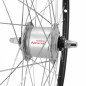 Roue vtc 700x35 avant er10 alu noir double paroi moy Shimano argent dynamo 6 volt-3w (pour eclairage avant et arriere) -