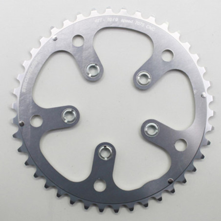 PLATEAU ROUTE 5BRA D.130 STRONGLIGHT 42DTS PORTEUR ARGENT D.74 ALU 7075 TYPE SHIMANO 9-10V.