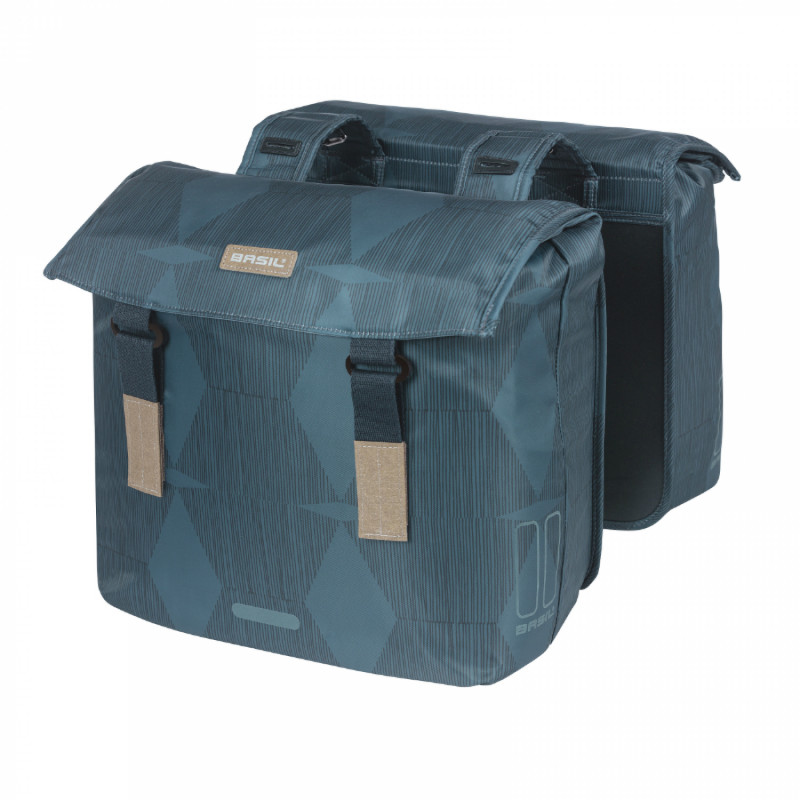SACOCHE ARRIERE VELO DOUBLE BASIL ELEGANCE 40L BLEU ESTATE FIXATION VELCROS SUR PORTE BAGAGE (49x36x8 cm)