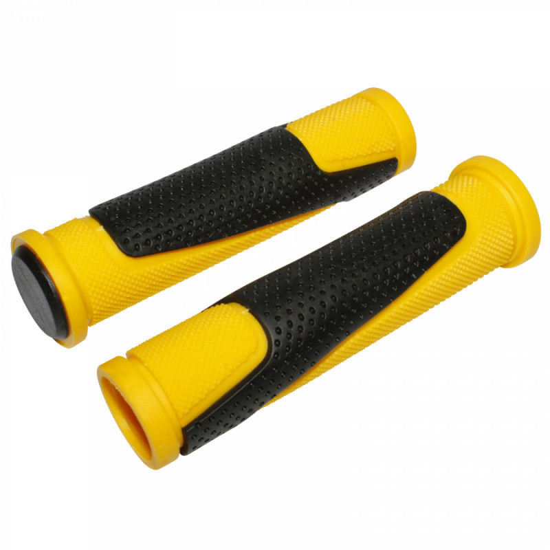 POIGNEE VTT NEWTON BI-MATIERE JAUNE-NOIR L130mm (PAIRE)