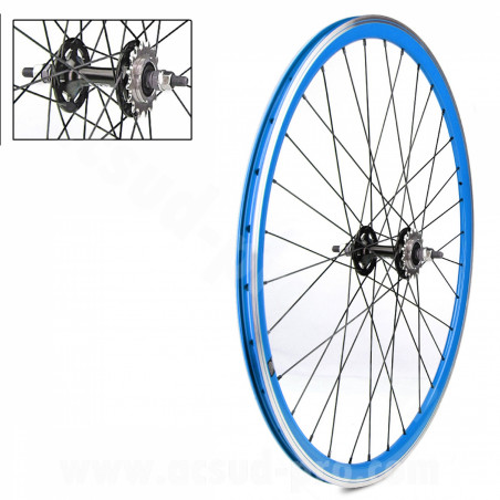 Roue arriere Velox 700c fixie bleu alu moyeu flip flop