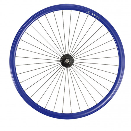 Roue fixie 700 av ecrou axe plein jante bleu mach1 430. moyeu noir 32t