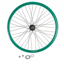 Roue fixie 700 ar ecrou axe plein jante vert mach1 430. moyeu noir flip/flop 16dts