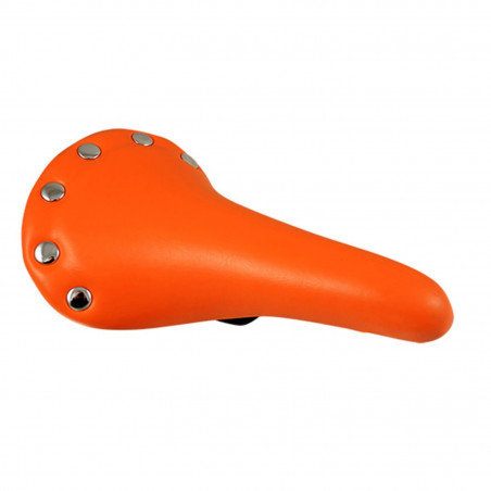 SELLE ROUTE/FIXIE IMITATION CUIR ORANGE RIVET INOX