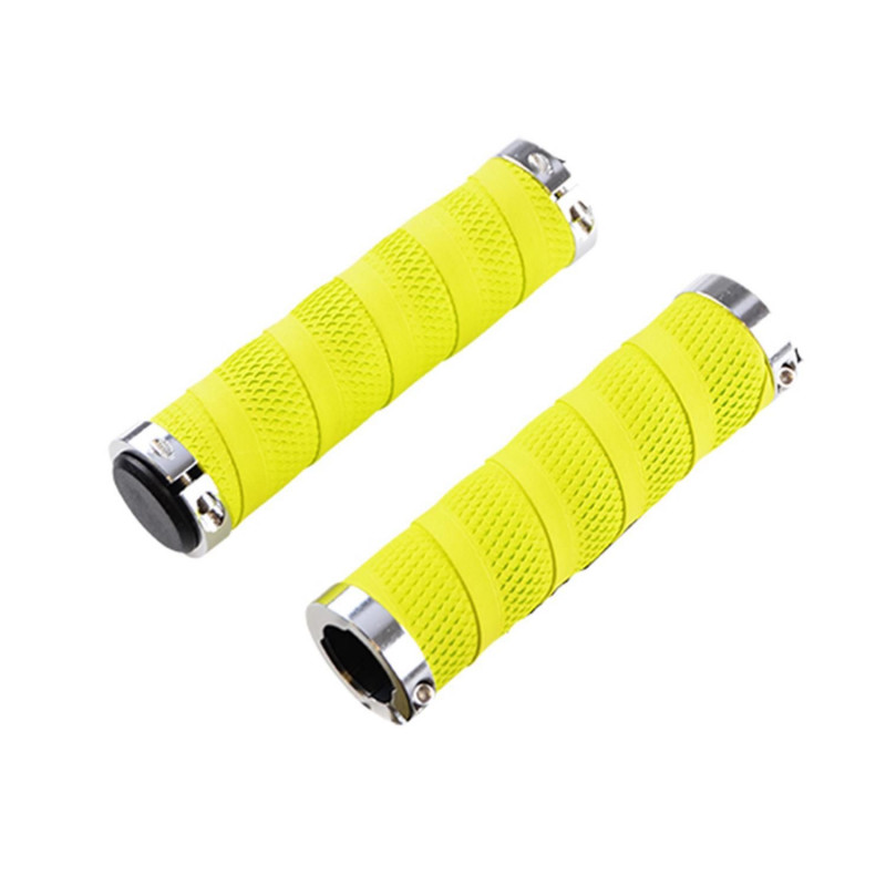 POIGNEE VELO NO CONTEST LOCK ON DOUBLE NOIR DOUBLE DENSITE TYPE GUIDOLINE JAUNE FLUO 130MM