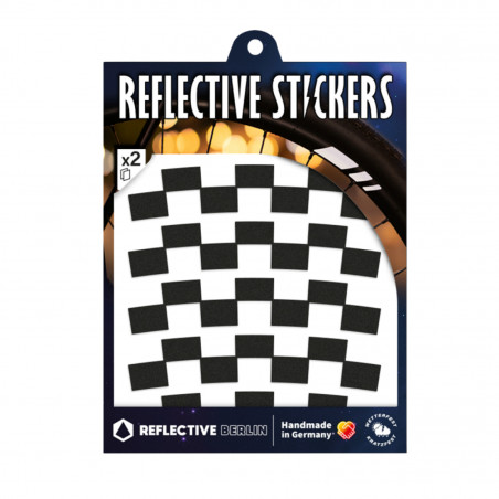AUTOCOLLANT-STICKER REFLECHISSANT POUR ROUE DE VELO MODELE CHECKER NOIR (PLANCHE)  -REFLECTIVE BERLIN-