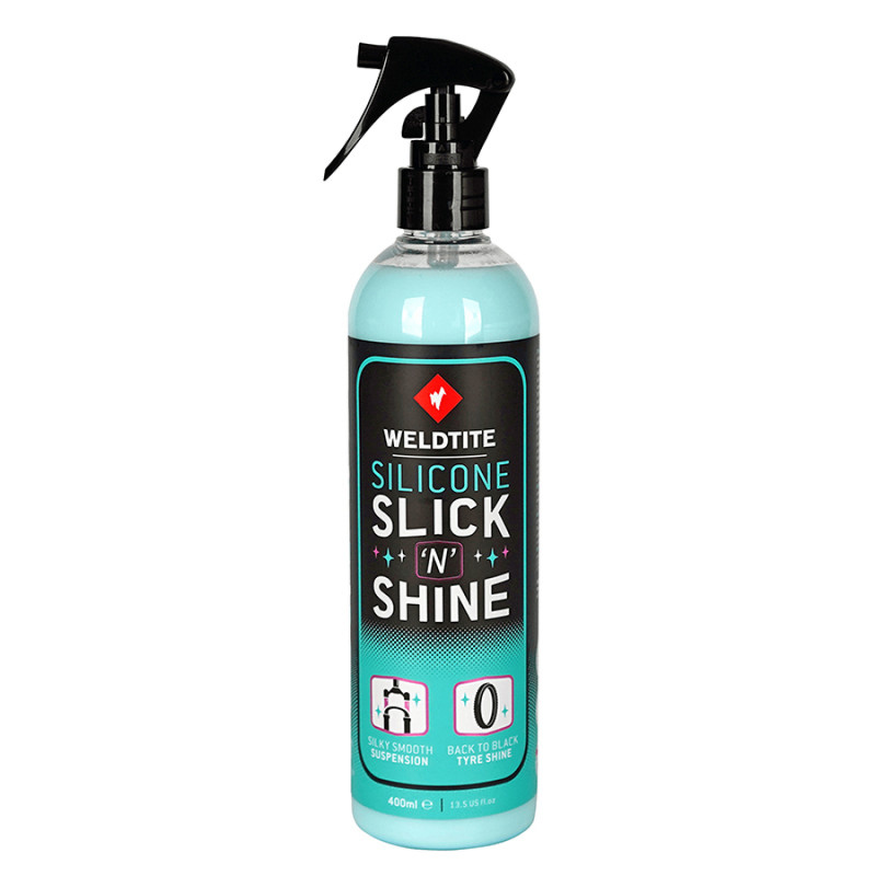NETTOYANT VELO WELDTITE POUR FOURCHE ET PNEU SILICONE SLICK N SHINE (SPRAY 400ml) - 5013863130420