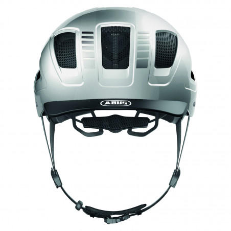 CASQUE VELO ADULTE ABUS URBAIN HYBAN 2.0 ARGENT ECLAIRAGE INTEGRE TAILLE XL (58-63cm) REGLAGE MOLETTE - 4003318869167