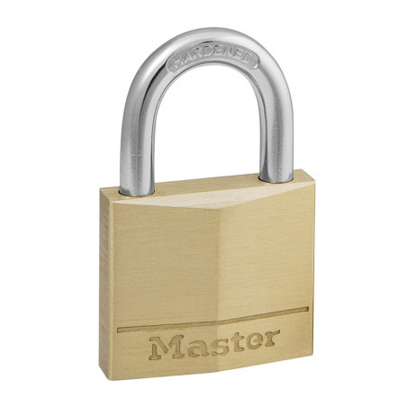 CADENAS A CLE MASTERLOCK LAITON ANSE ACIER CEMENTE LARGEUR 30mm, ANSE 16mm, DIAM 5mm (DOUBLE VERROUILLAGE) (VENDU A L'UNITE) -