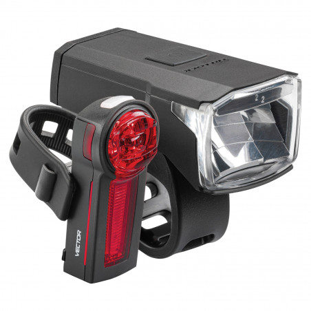 ECLAIRAGE VELO USB KIT TRELOCK LS440 ET LS740 VECTOR VISIBILITE 60m 40 LUX (AUTONOMIE AVANT 12H-ARRIERE 10H) NOIR - VU A 3500m