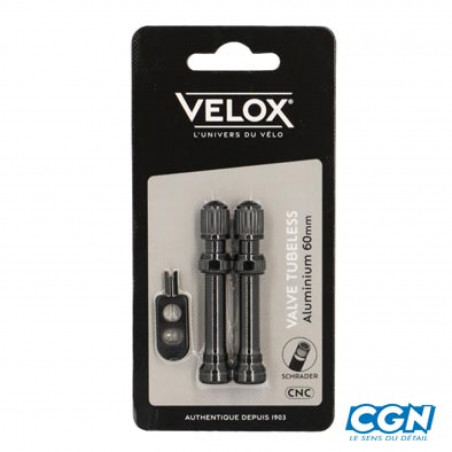 VALVE TUBELESS SCHRADER VELOX ALU NOIR 60MM (X2)