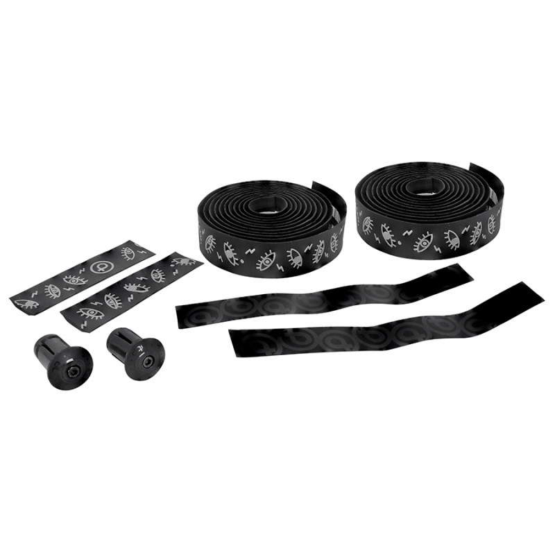 RUBAN DE GUIDON - CINTRE BTP PERFORMANCE PRO NOIR MOTIFS REFLECHISSANTS AVEC BOUCHONS (CONFORTABLE EPAISSEUR 3mm) -
